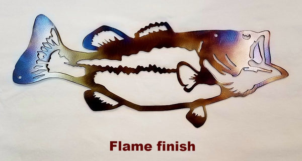 Bass or Fish metal wall art silhouette. Bass Wildlife metal wall art. Bass Metal Wall Art Decor. horseflymetalart.com