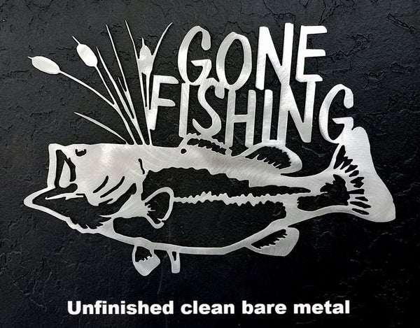 Gone Fishing Metal Art Silhouette Wall Hanging  Gone Fishing metal sign  Metal Gone Fishing wall art
