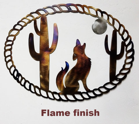 Metal Coyote and Moon wall hanging. Western Coyote and Cactus metal wall hanging silhouette