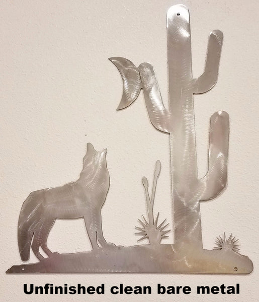 Metal Coyote and Moon wall art. Coyote howling wall art