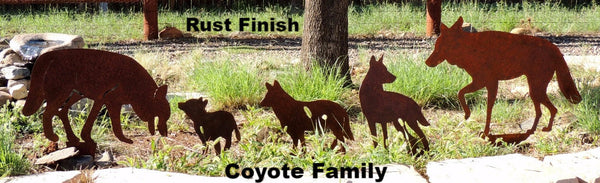 Metal Coyote Yard Art and Garden Art. Coyote Family Yard Art. Metal Coyote Silhouette