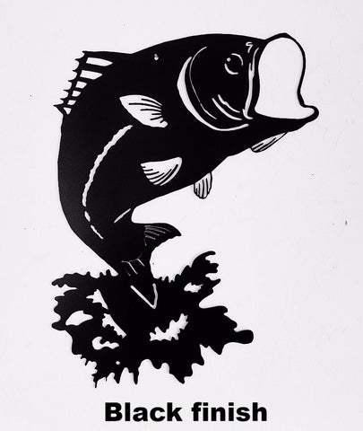 Bass metal wall art silhouette. Jumping Fish metal wall art. Bass or Fish Wildlife metal wall hanging 
