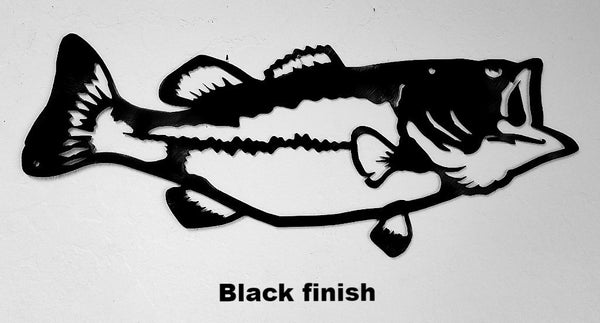 Bass metal wall art silhouette. Bass Metal Wall Art Decor. Bass or Fish Wildlife metal wall hanging horseflymetalart.com