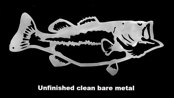 Bass Metal Wall Art Decor. Metal Bass wall hanging silhouette. Fish Wildlife metal wall art. horseflymetalart.com
