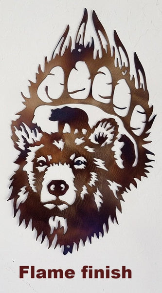 Bear Paw scene metal wall art. metal Bear Paw wall hanging