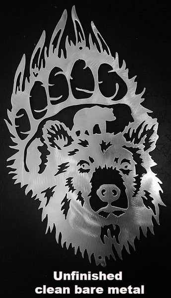 Bear Paw Wildlife scene metal wall art. Bear Paw metal wall art hanging