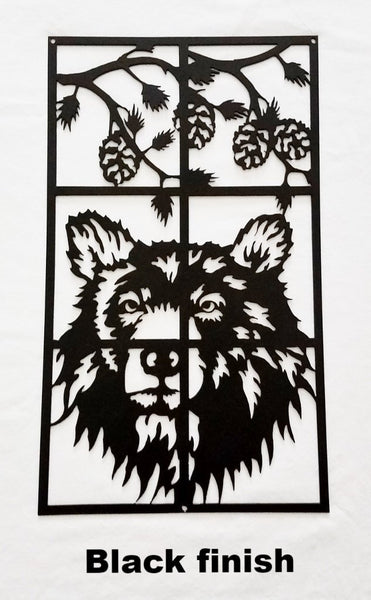 Black Bear metal wall art. Bear Wildlife scene metal wall art