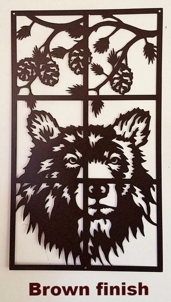 Bear Wildlife scene metal wall art. Black Bear metal wall art