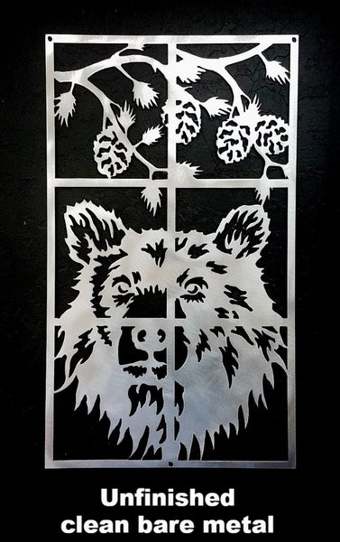 Bear Wildlife scene metal wall art. Black Bear metal wall art. Grizzly wall art