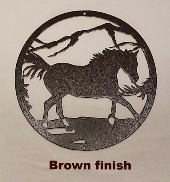 Horse Metal Wall Art Silhouette. Horse and Mountain Metal Wall Hanging