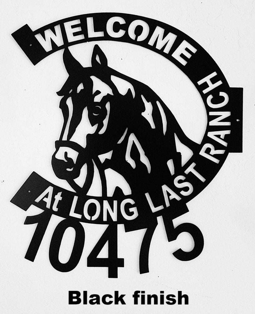 Horseshoe and Horse Metal Wall Art. Horseshoe metal address sign. Horseshoe Welcome sign