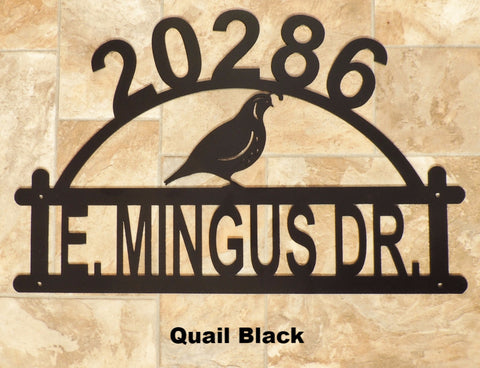 Metal Quail Arched House Number. Quail Address Sign horseflymetalart.com