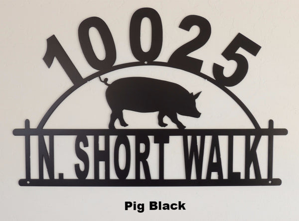 Pig Arched House Number. Hog Address Sign. Metal Pig House Number