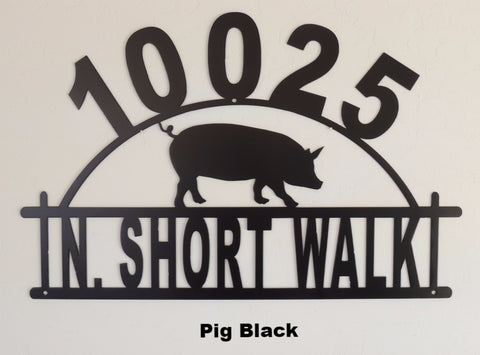 Pig Arched House Number. Hog Address Sign. Metal Pig House Number