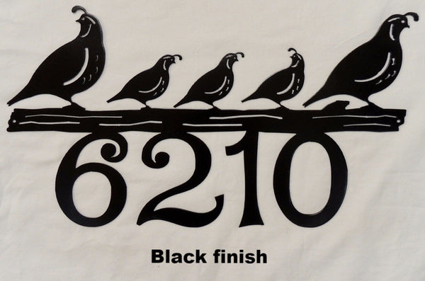 Quail family house number - Black finish