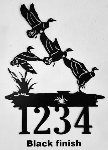 Ducks in flight house number - Black finish
