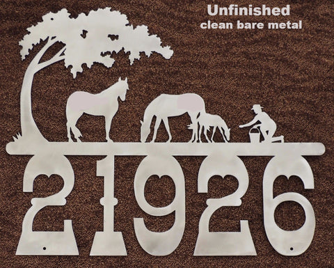 Custom Metal Horse scene house number address sign horseflymetalart.com