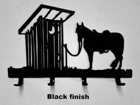 Horse and outhouse hat rack - Black finish