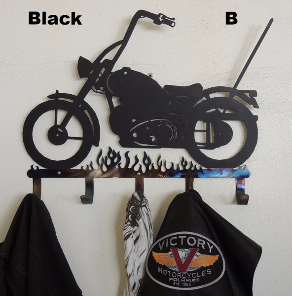 Custom Metal Motorcycle Coat & Helmet Rack  horseflymetalart.com