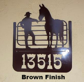 Cowboy & Horse metal House Number or Address Sign  horseflymetalart.com