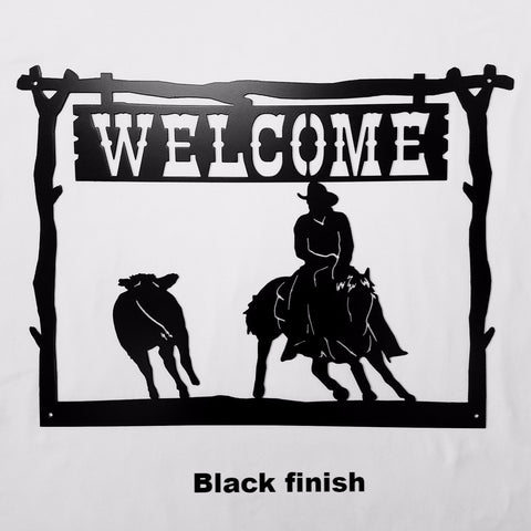 Metal Welcome Sign Cutting Horse & Cowboy Wall Art  horseflymetalart.com