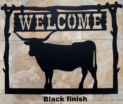 Metal Longhorn Welcome Sign Wall Art horseflymetalworks.com