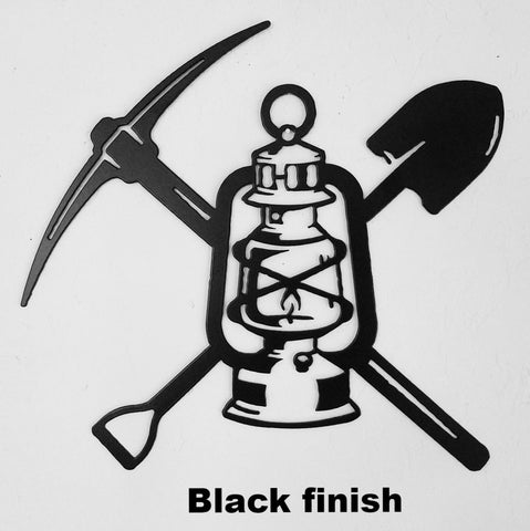 Metal Miners Lantern Pick and Shovel Wall Art. Metal Miners Lantern wall art