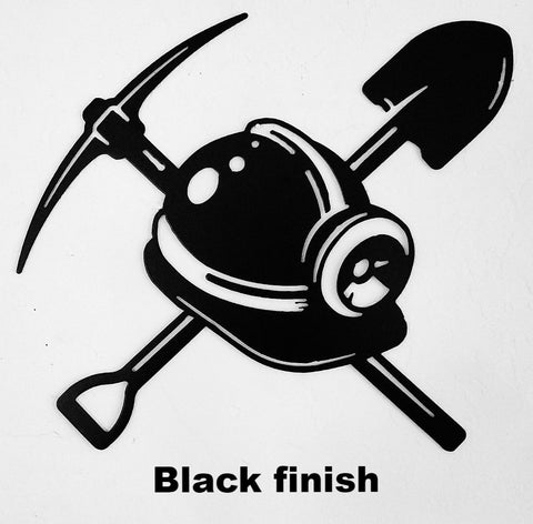 Miners Helmet wall art. Miners Helmet Pick and Shovel Wall Art