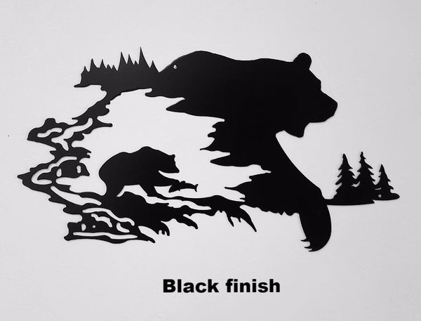 Bear Wildlife Scene metal wall art silhouette Bear metal wall hanging
