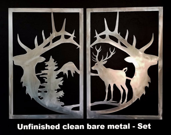 Elk metal wall art / gate insert - Unfinished clean bare metal - Set