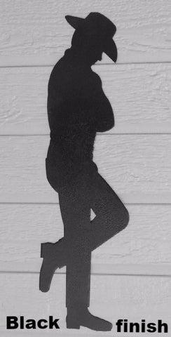 Sleeping Cowboy metal wall art. Sleeping Cowboy yard art. Life size metal Cowboy silhouette. horseflymetalart.com