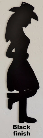 Sleeping cowgirl metal yard art - Black finish