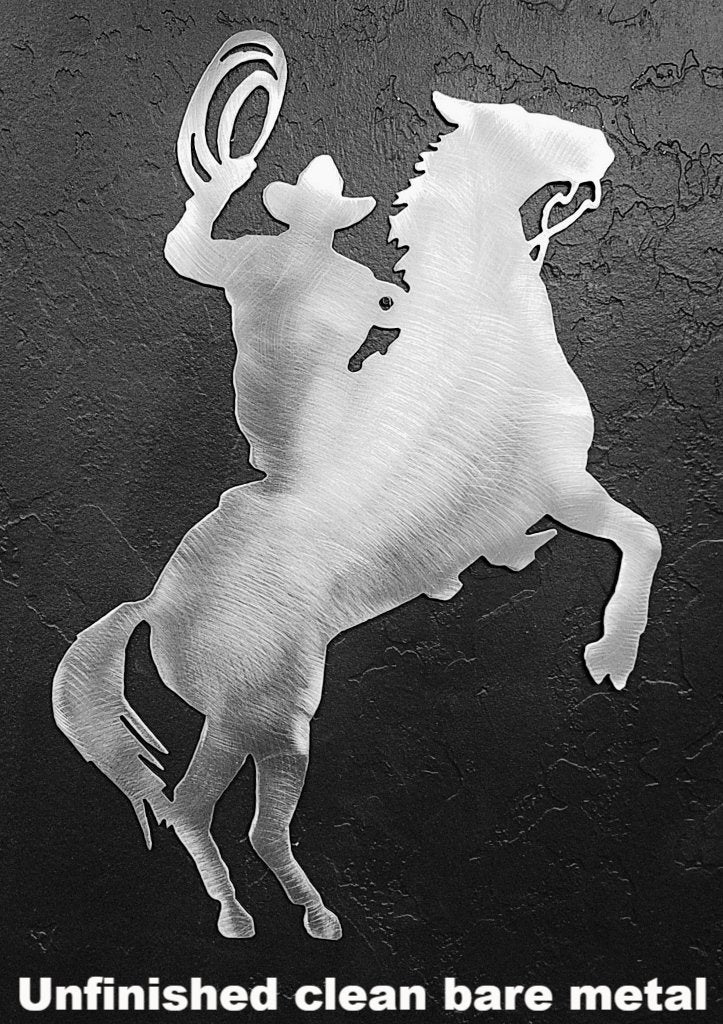 Horse and Cowboy metal Wall Art. Metal Cowboy with Lariat metal wall art silhouette