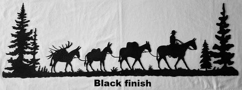 Pack mules and cowboy metal wall art hanging silhouette - Black finish
