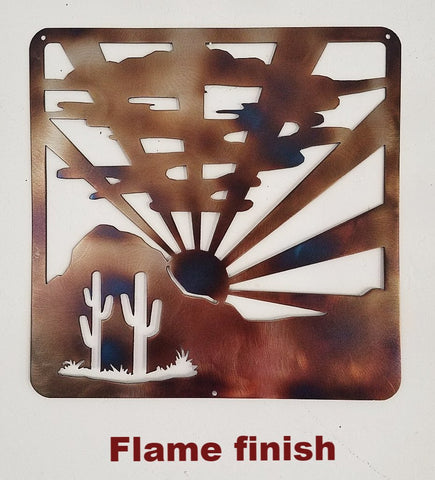Metal Desert Sunrise wall art. Western Desert Sunset metal wall hanging