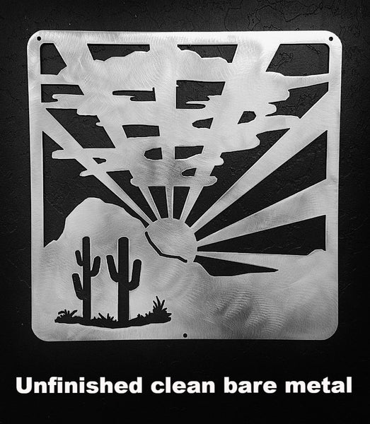 Desert Sunset wall art. Western Desert Sunrise metal wall art. Desert wall art