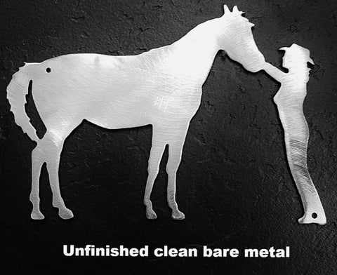 Cowgirl and Horse metal wall hanging | Cowgirl with Horse metal wall art