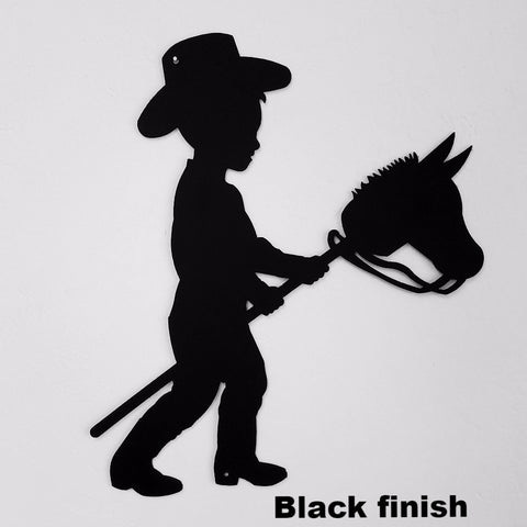 Boy & Stick Pony metal wall art silhouette. Boy with Stick Pony metal wall art  