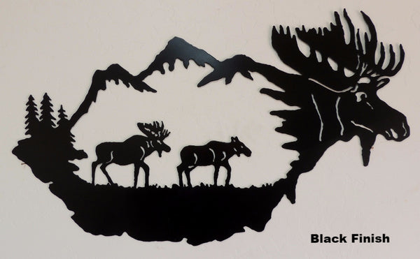 Moose Wildlife metal wall art. Moose Scene wall hanging horseflymetalart.com