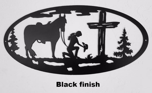 Cowgirl and Cross metal art.  Cowgirl & Cross Metal Wall hanging. Western Cowgirl Cross silhouette