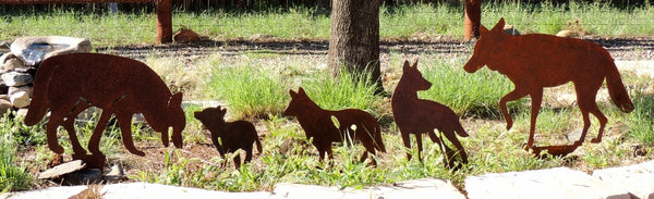 Coyote yard art silhouettes. Coyote family lawn art.