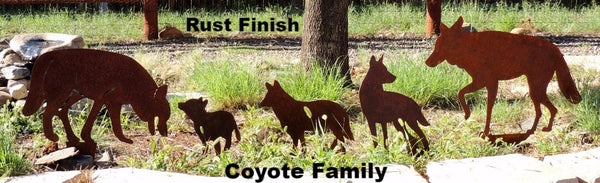 Coyote family metal garden art - Rust finish
